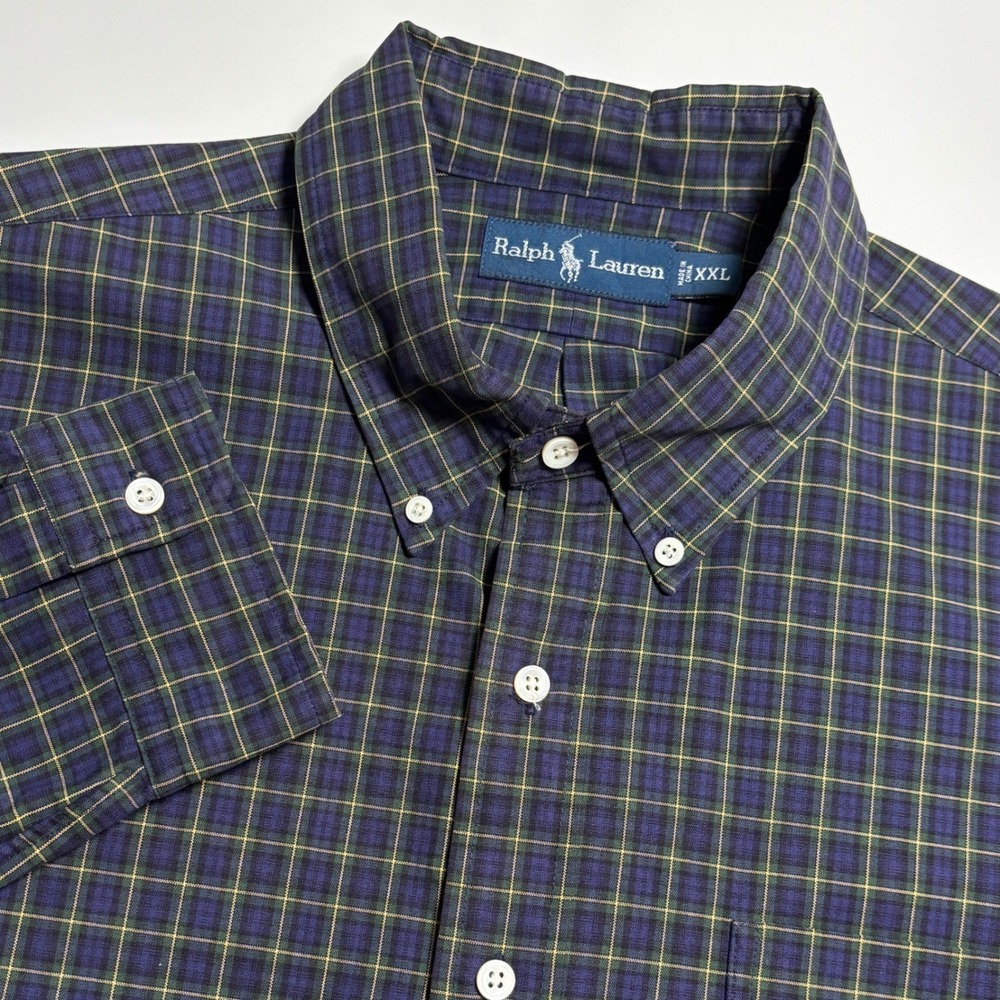Ralph Lauren Plaid Shirt Mens XXL Navy Green Long Sleeve Button Down